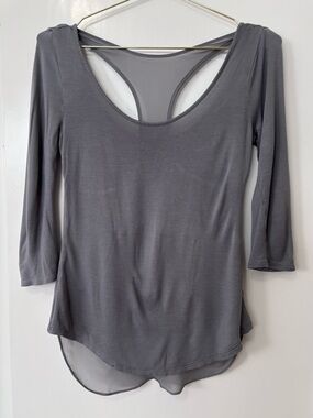 Express| Grey Scoop Neck Long Sleeve Knit Top w/Sheer Racerback Underlay Sz XS